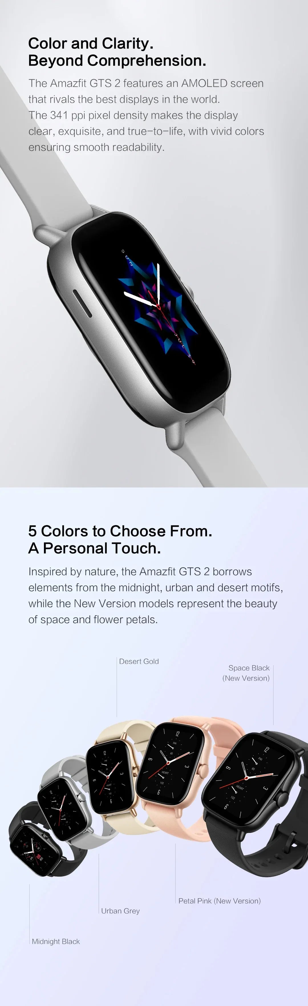 Amazfit GTS 2 Smartwatch 5ATM Waterproof All-round Health and Fitness Tracking Smart Watch ALEXA Built-In 95-90New Smart Watches - Wear444