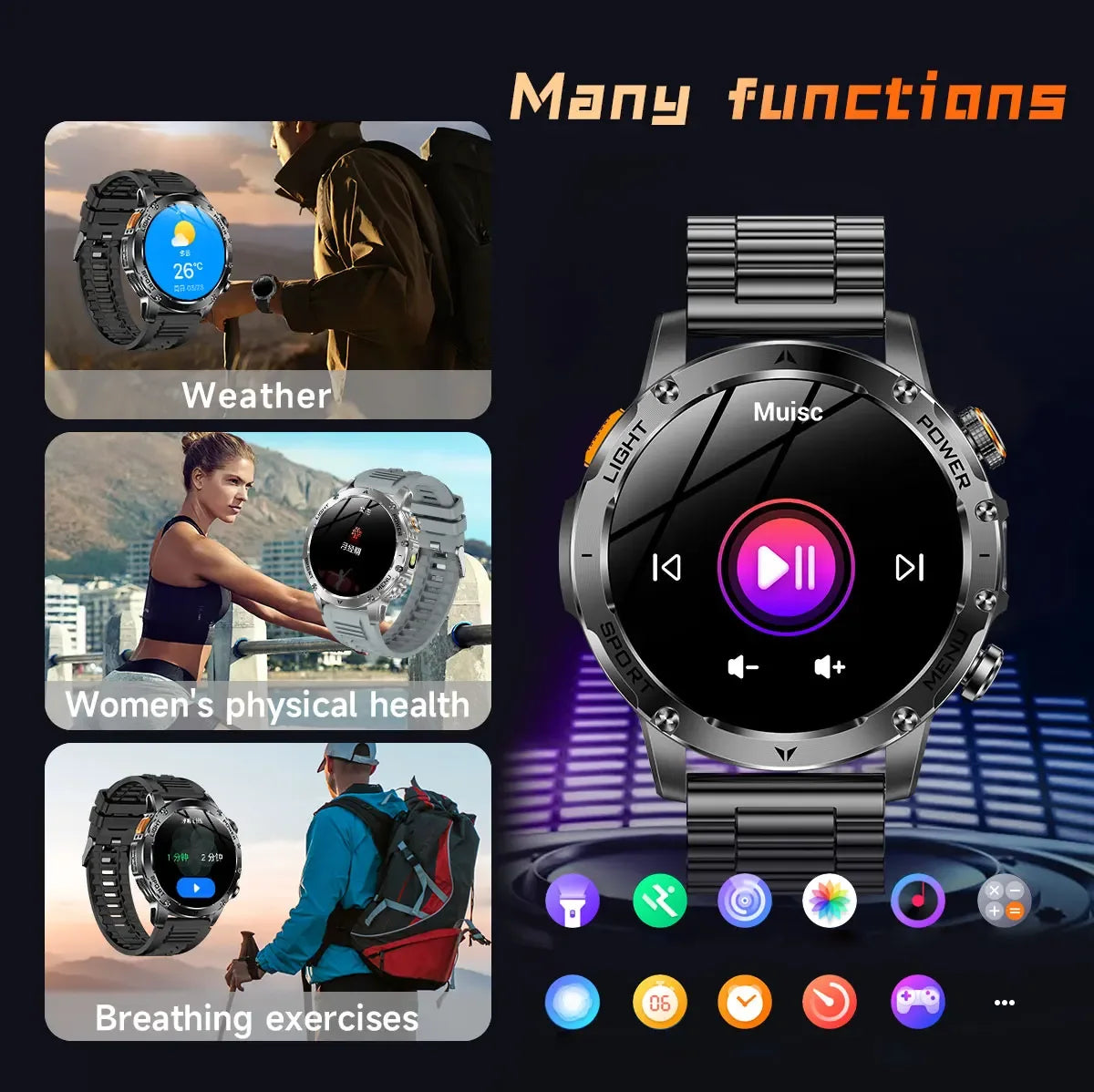 2025 New Military T-Rex 3 Ultra 1000mAh Battery Smart Watch 5ATM Waterproof Flashlight Heart Rate Sports tracker Smartwatch Men - Wear444