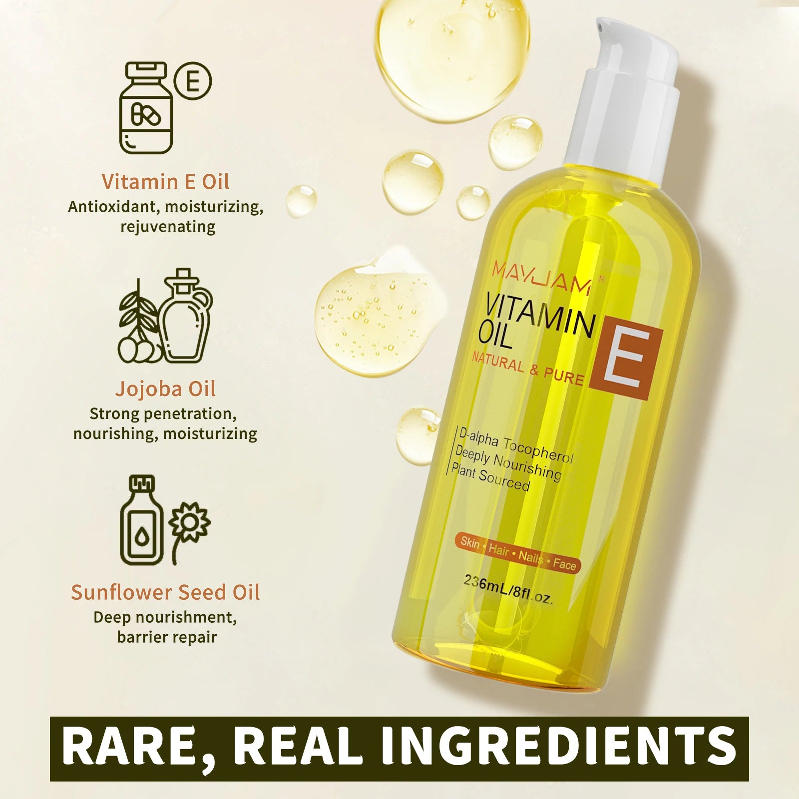 118ml/236ml Vitamin E Jojoba Sunflower Seed Oil for Skin Care Face Care Hair Care Essential Oil Moisturizing Nourishing
