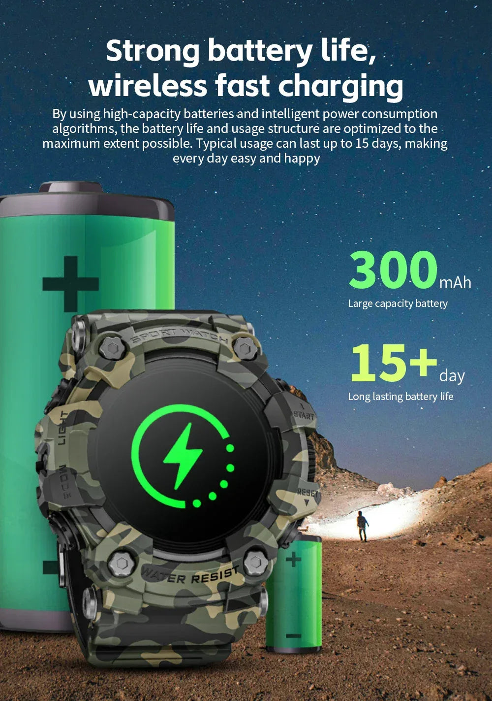 LOKMAT ATTACK-GT Upgrade Sport Smart Watch Waterproof Bluetooth Calls Rugged Smartwatches Flashlight Fitness Tracker for Phone - Wear444