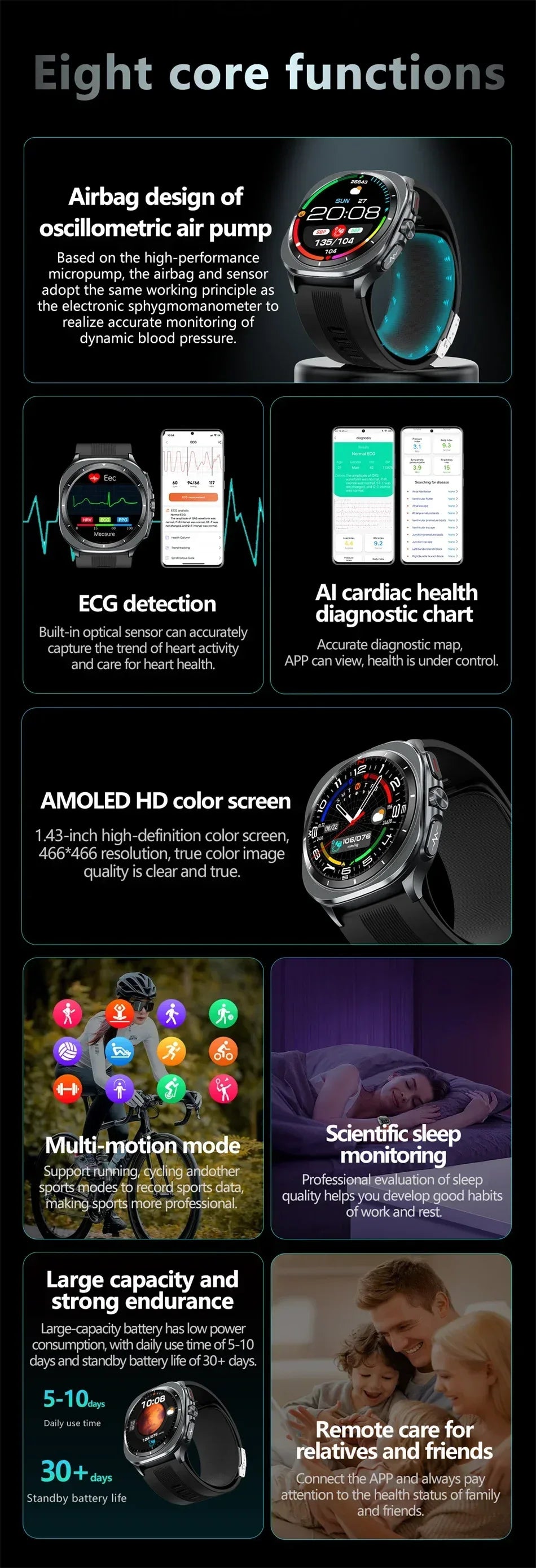 Airbag measurement Smart Watch Men ECG Air Pump Blood Pressure Blood Oxygen BT Call NFC SmartWatch For Man Android iOS upgrade - Wear444