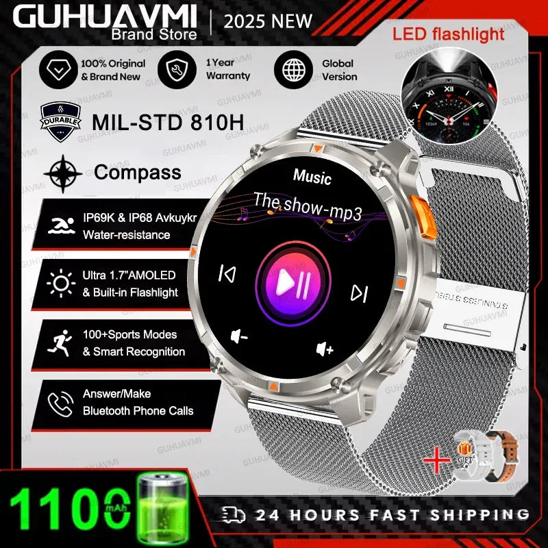2026 New T-REX3 1100mAh Battery Smart Watch Men 10ATM Waterproof GPS Bluetooth Call 1.7" AMOLED HD Sports Flashlight Smart Watch - Wear444