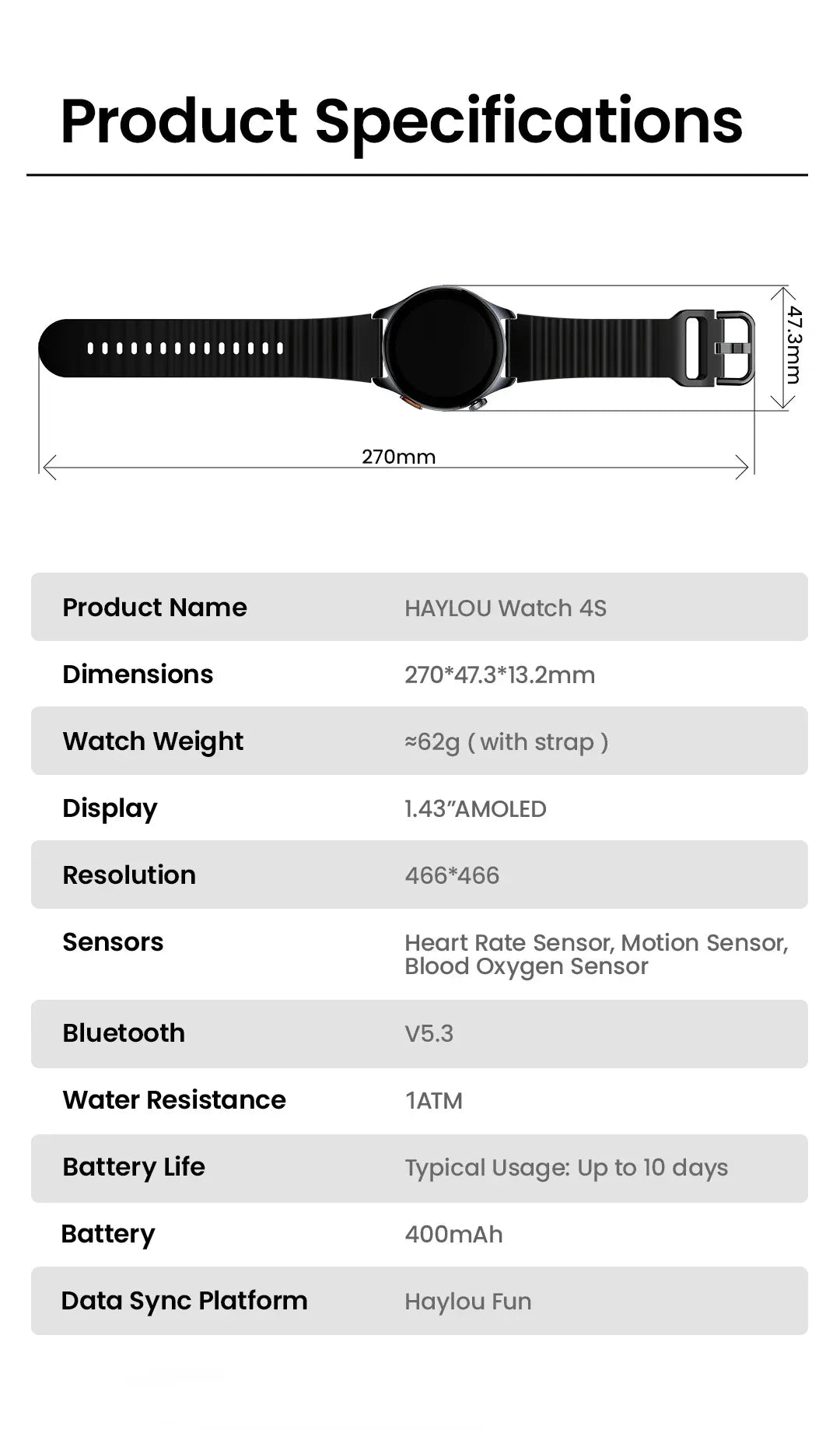 HAYLOU Watch 4S GPS Smartwatch 1.43” HD AMOLED Display 5 Satellite GPS Positioning 120+ Workout Modes Sport Fitness Smart Watch - Wear444