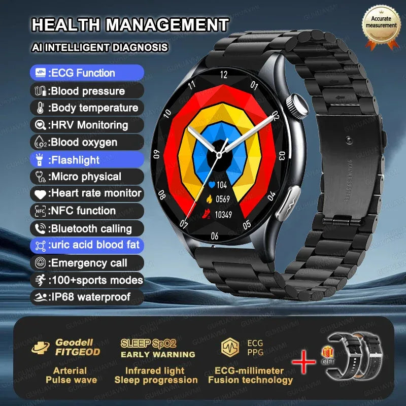 2025 New NFC+ECG+PPG Health Smart Watch BMI Fat Heart Rate Blood Pressure Watch 380mAh BT Call IP68 Waterproof Sports Bracelet - Wear444