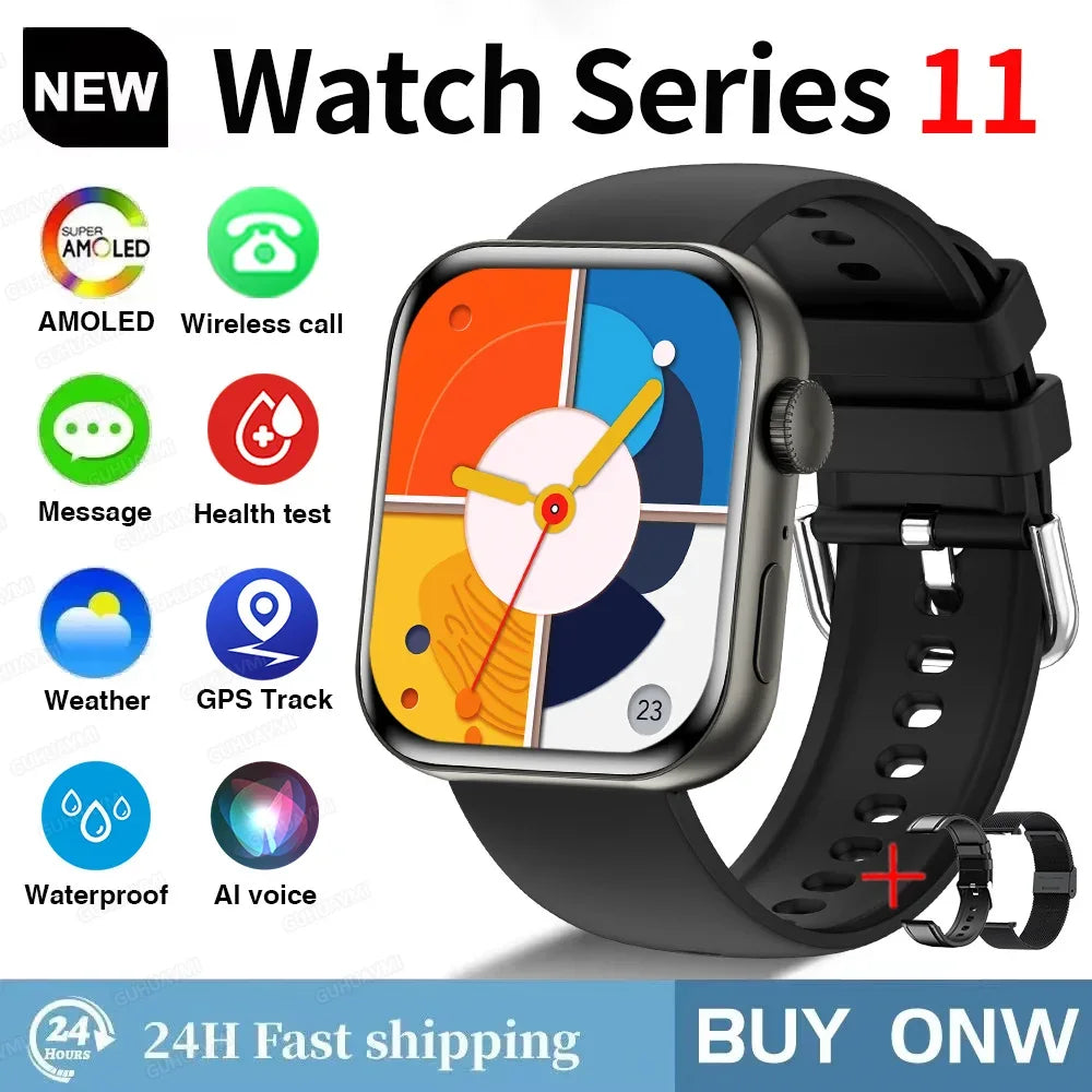 2026 Fit 3 Series 11 Smart Watch 1.83" AMOLED Screen Health Monitoring GPS Track HD Talk Sports Women Waterproof Watches For IOS - Wear444
