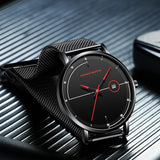 Top Men Quartz Watch With Japanese Movement Simple Blue Black Stainless Steel Mesh Belt Waterproof Travel Fashion Men Wristwatch