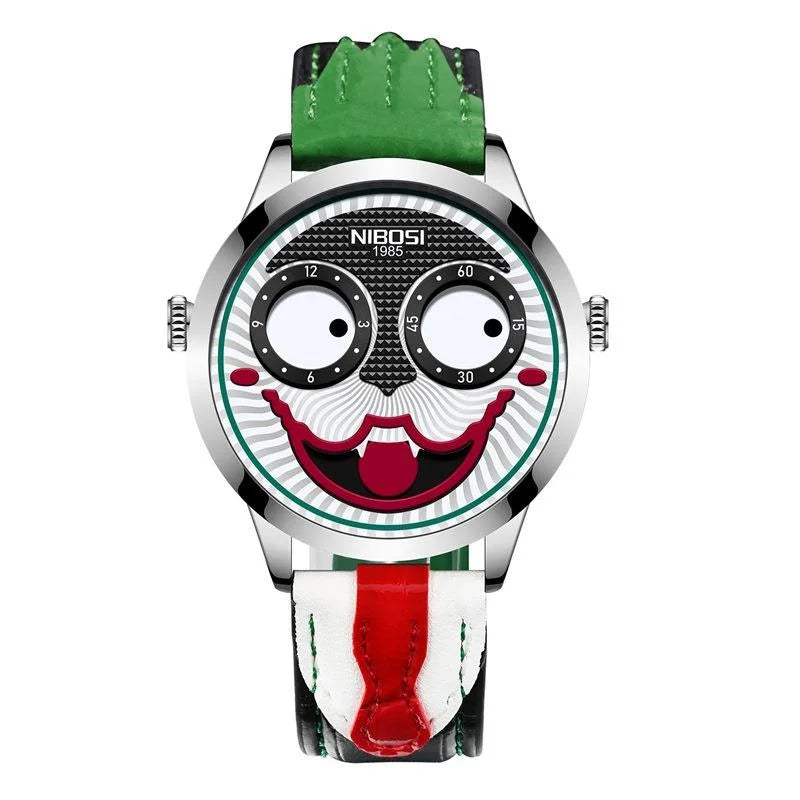 Creative Clown Dial Watch - Unique Leather Strap Design
