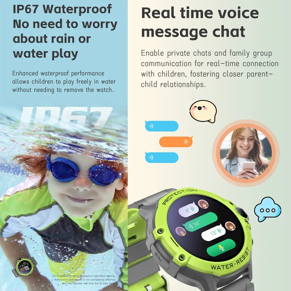 Kids 4G Smart Watch Student 1.28" Waterproof GPS WIFI LBS Location Video Call Chat Calculator Children Smartwatch 670Mah Battery - Wear444