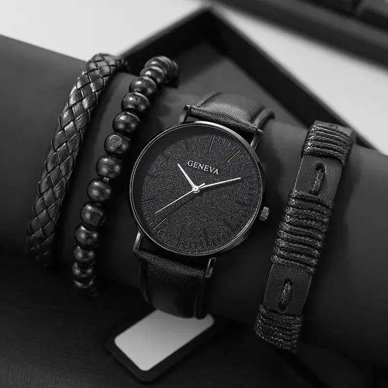 4/5PCS Fashion Men Watches Casual Male's Quartz Watch Bracelets Set Relogio Masculino Reloj Hombre（Without Box）