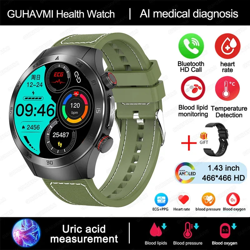 For Xiaomi Precise Laser Therapy Bracelet Uric Acid Blood Lipid ECG+PPG Health Smart Watch Bluetooth Call Smartwatches 2025 New - Wear444
