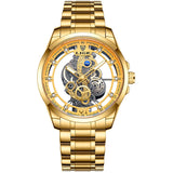 LIGE Fashion Quartz Watches For Men Gold Skeleton Retro Men Watch Top Brand Luxury Sport Waterproof Watch Men Relogios Masculino