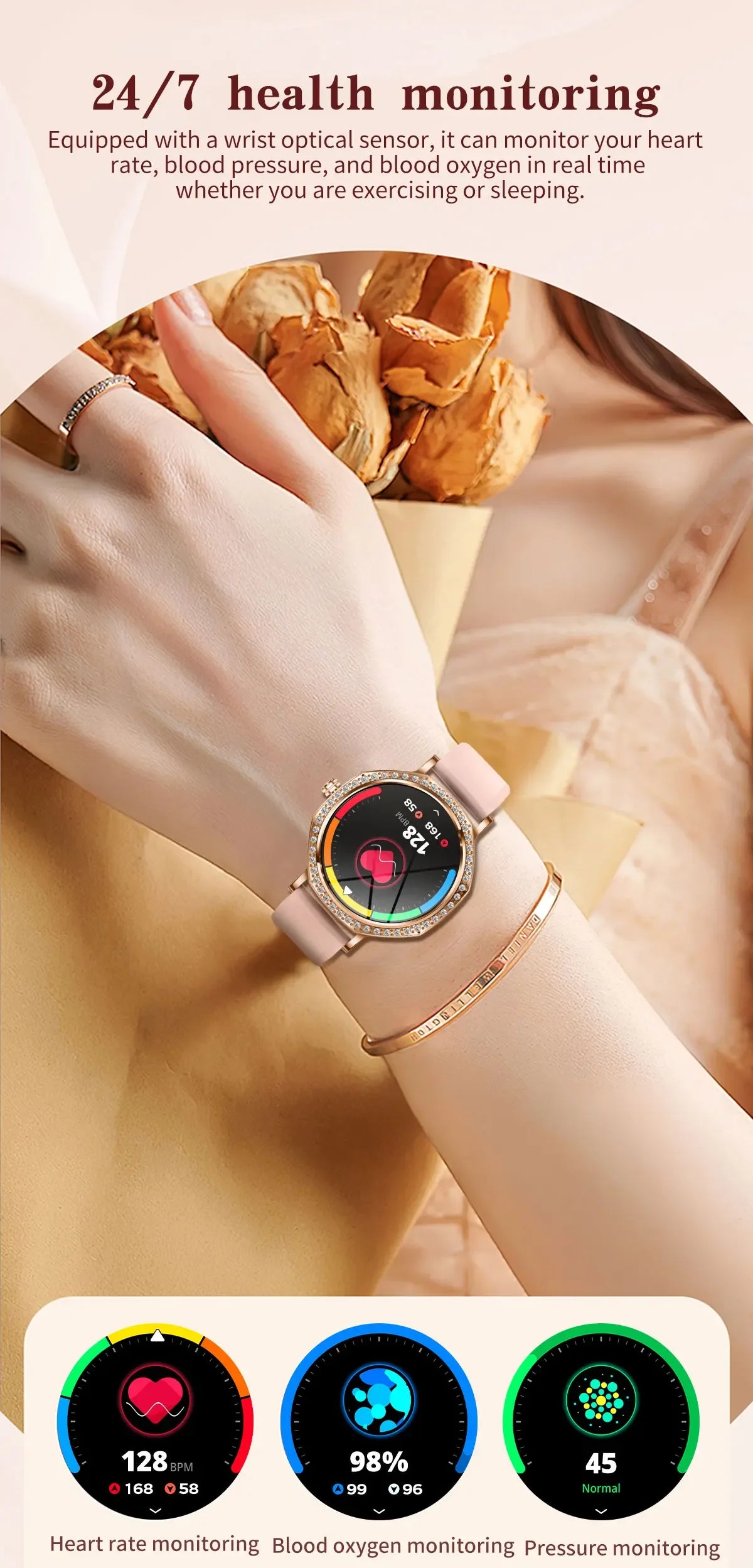 Luxury Women's Smartwatches Diamond Dial Fashion Smart Watch Heart Rate Monitor Sleep Tracking IP67 Waterproof For Android & IOS - Wear444