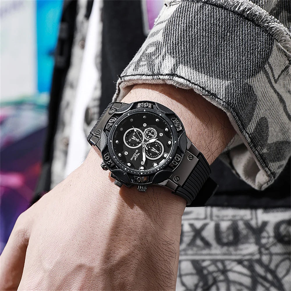 Men's Sports Watches Fashionable 2025 New Triple Bezel Design Quartz Watch Brown Silicone Military Clock Men Watches