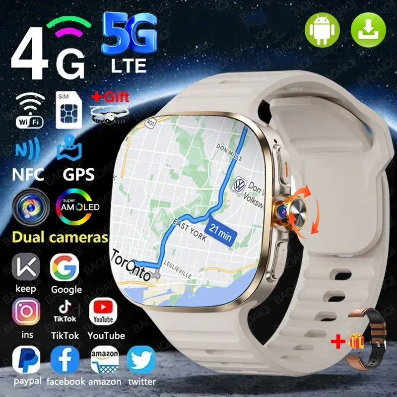 5G/4G Full Network Smart Watch 720*720 AMOLED Screen 16GB+256GB RAM Video Call 900W Camera GPS WIFI Google 2100 mAh Smartwatch - Wear444