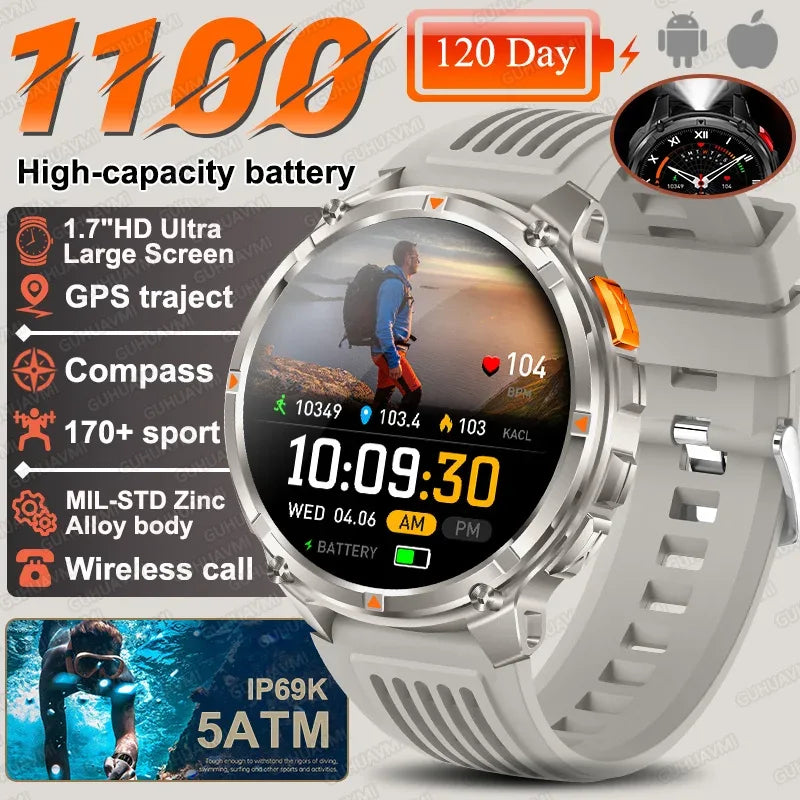 2026 New T-REX 3 PRO 1100mAh Large Battery Smart Watch 10ATM Waterproof GPS 1.7" HD AMOLED Call Sports Flashlight Smartwatch Men - Wear444