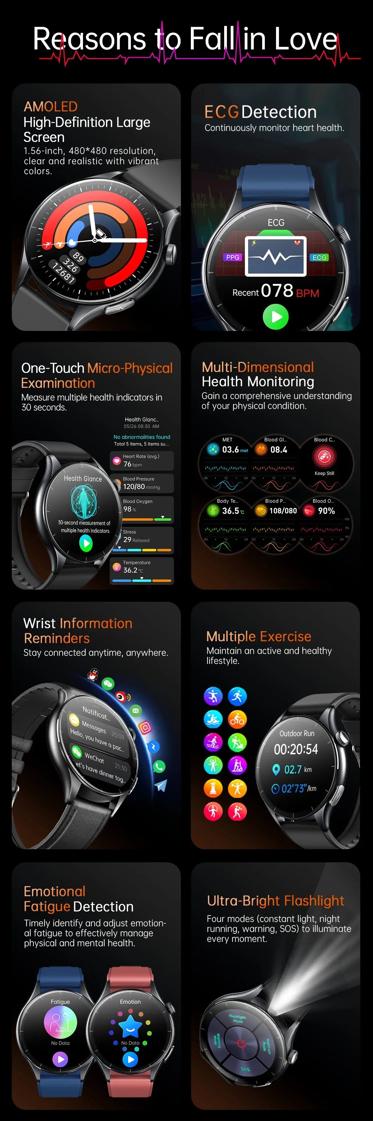 2025 New NFC+ECG+PPG Health Smart Watch BMI Fat Heart Rate Blood Pressure Watch 380mAh BT Call IP68 Waterproof Sports Bracelet - Wear444
