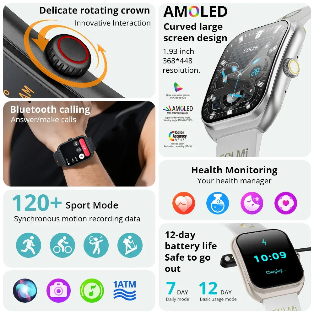 COLMI P86 1.93" AMOLED Smartwatch Men Health Manager Bluetooth Call IP68 Waterproof Smart Watch Women For Xiaomi iOS Phone - Wear444
