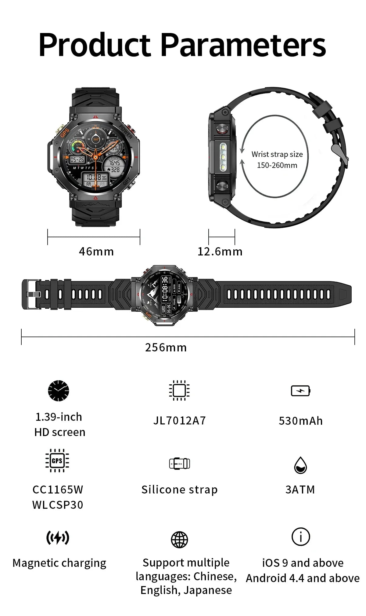 Military Smart Watch T-Rex 3 Bulit-in GPS Compass Altimeter Barometric 10ATM IP69K Waterproof AMOLED Bluetooth Call Smart watch - Wear444