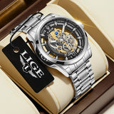 LIGE Fashion Quartz Watches For Men Gold Skeleton Retro Men Watch Top Brand Luxury Sport Waterproof Watch Men Relogios Masculino