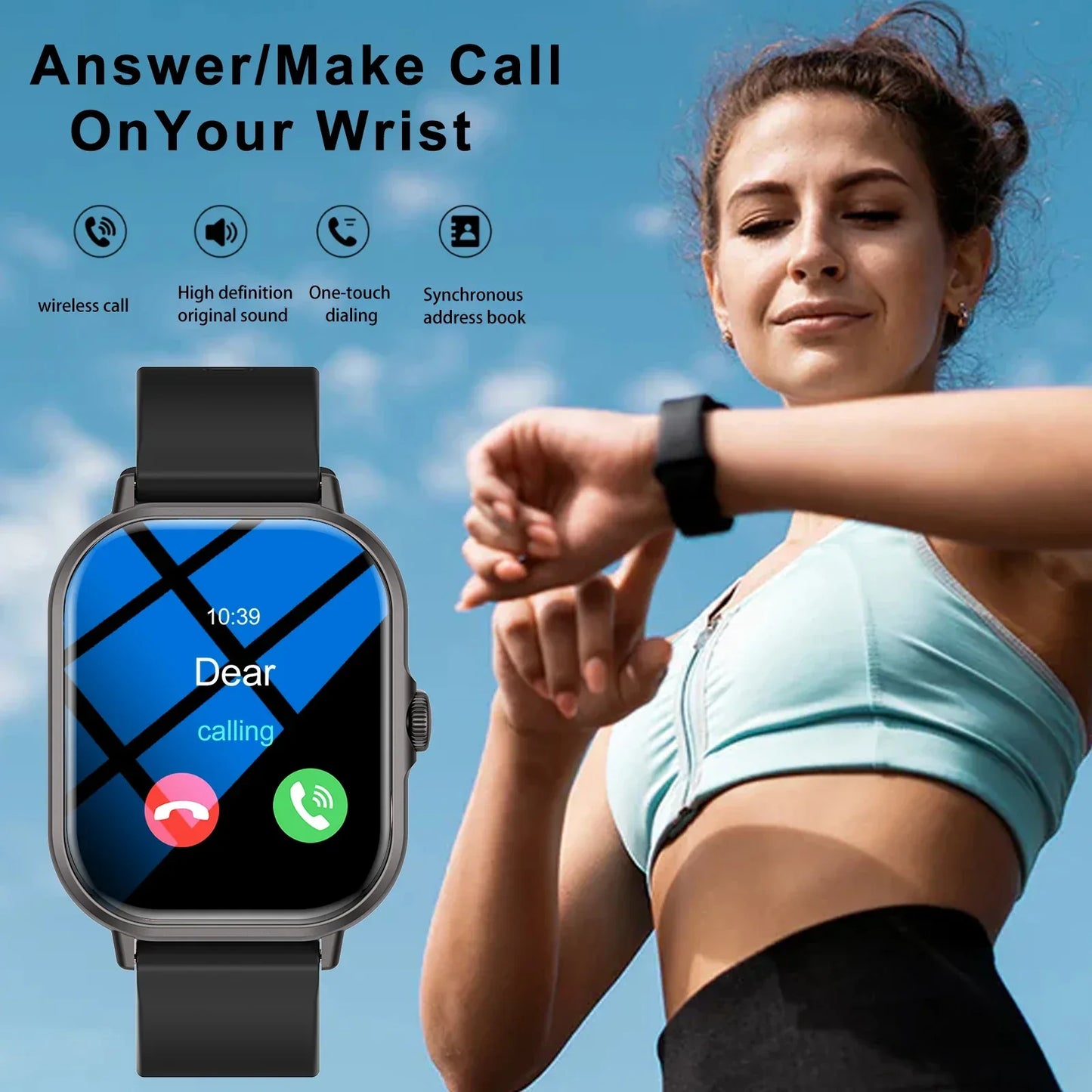 Outdoor sports smartwatch, wireless calling, information reminder, men's and women's multifunctional sports watch - Wear444