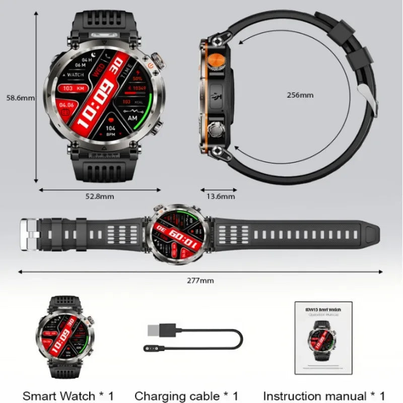 Flashlight Smart Watch Men BT Calls Voice Assistant Watchproof Heart Rate Monitor Remote Control Photography Outdoor Compass - Wear444