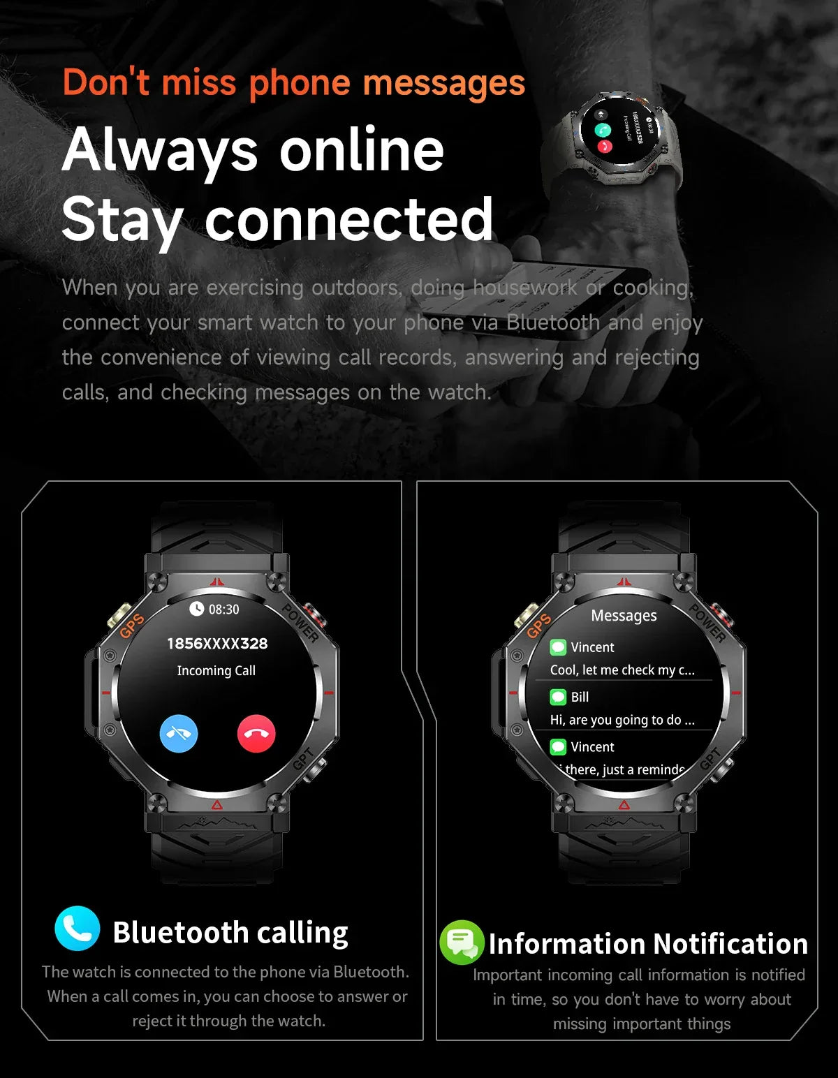 Military Smart Watch T-Rex 3 Bulit-in GPS Compass Altimeter Barometric 10ATM IP69K Waterproof AMOLED Bluetooth Call Smart watch - Wear444