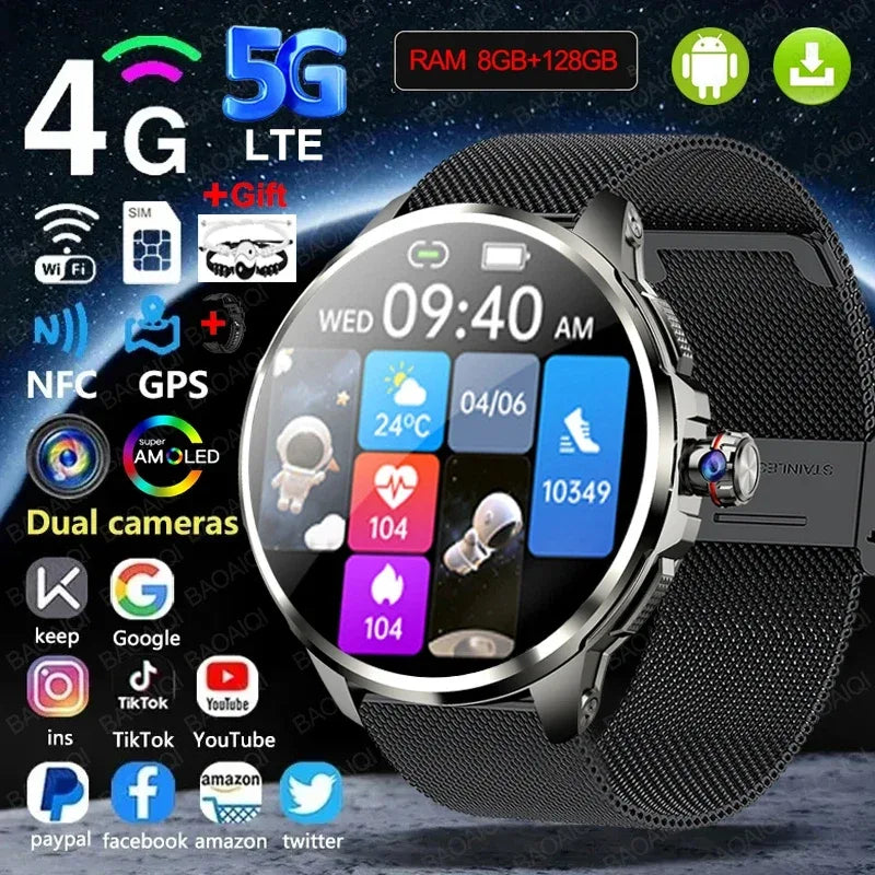 5G/4G Smart Watch Men Fashion 1.95 inch 720*720 AMOLED 8GB+128GB RAM 2100mah Battery GPS WIFI Google APPS Smartwatch Android 9.0 - Wear444