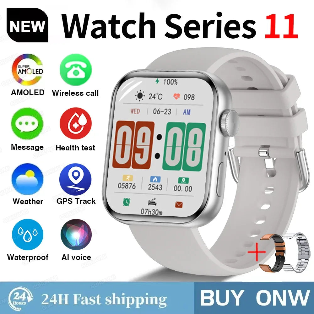 2026 Fit 3 Series 11 Smart Watch 1.83" AMOLED Screen Health Monitoring GPS Track HD Talk Sports Women Waterproof Watches For IOS - Wear444