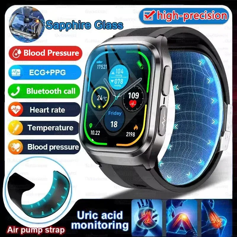 2025New Heart Health Analysi NFC Air Pump+Air Bag Smart Watch Men Accurate Blood Pressure Uric Acid ECG Call Smart Bracelet lady - Wear444