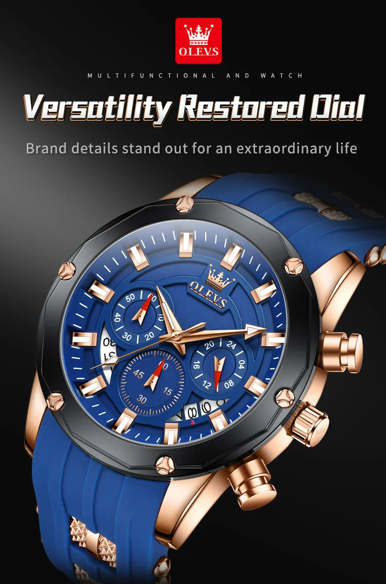 OLEVS Blue Sport Watch - Luminous Rubber Band Athletic