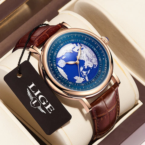 LIGE Quartz Man Watch Leather Fashion Luxury Watch for Men Military Casual Sports Outdoor Waterproof Wristwatch Reloj Hombre New