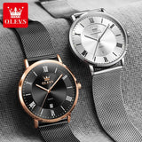 OLEVS Casual Fashion Business Quartz Watches for Men Top Brand Original Stainless Steel Mesh Belt Waterproof Calendar Men Watch