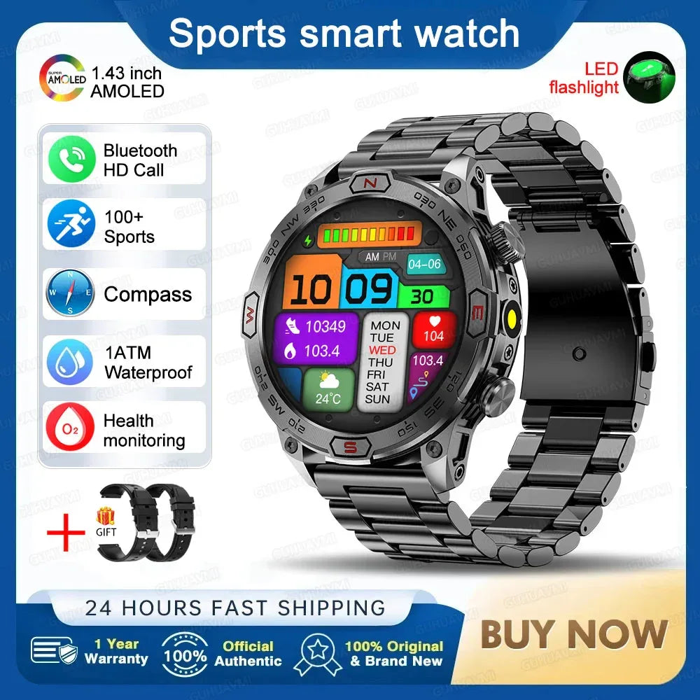2025New Smart Watch AMOLED Screen GPS Sport Fitness Waterproof LED Lights Compass HD Call Call Smartwatch For Android iOS man - Wear444