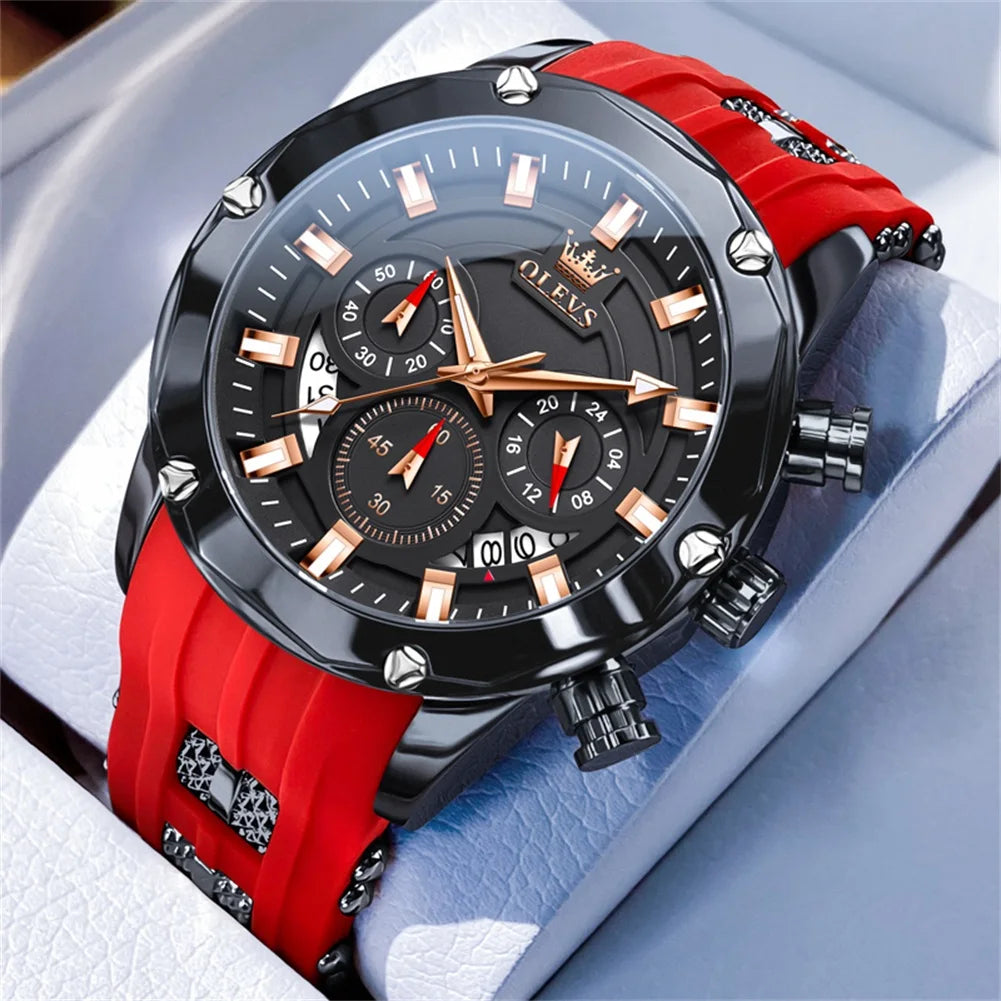 Watches For Men OLEVS Fashion Mens Quartz Watches Luminous Hand Blue Rubber Band Sport WristWatch Relogio Masculino