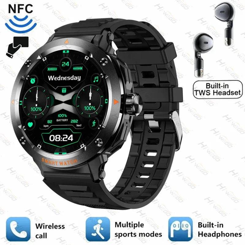 2025 NewSmart Watch With BT earphone 2-In-1 NFC Bluetooth Call Men Watch GPS Track Heart Rate Monitor Play Music SmartWatch GIFT - Wear444