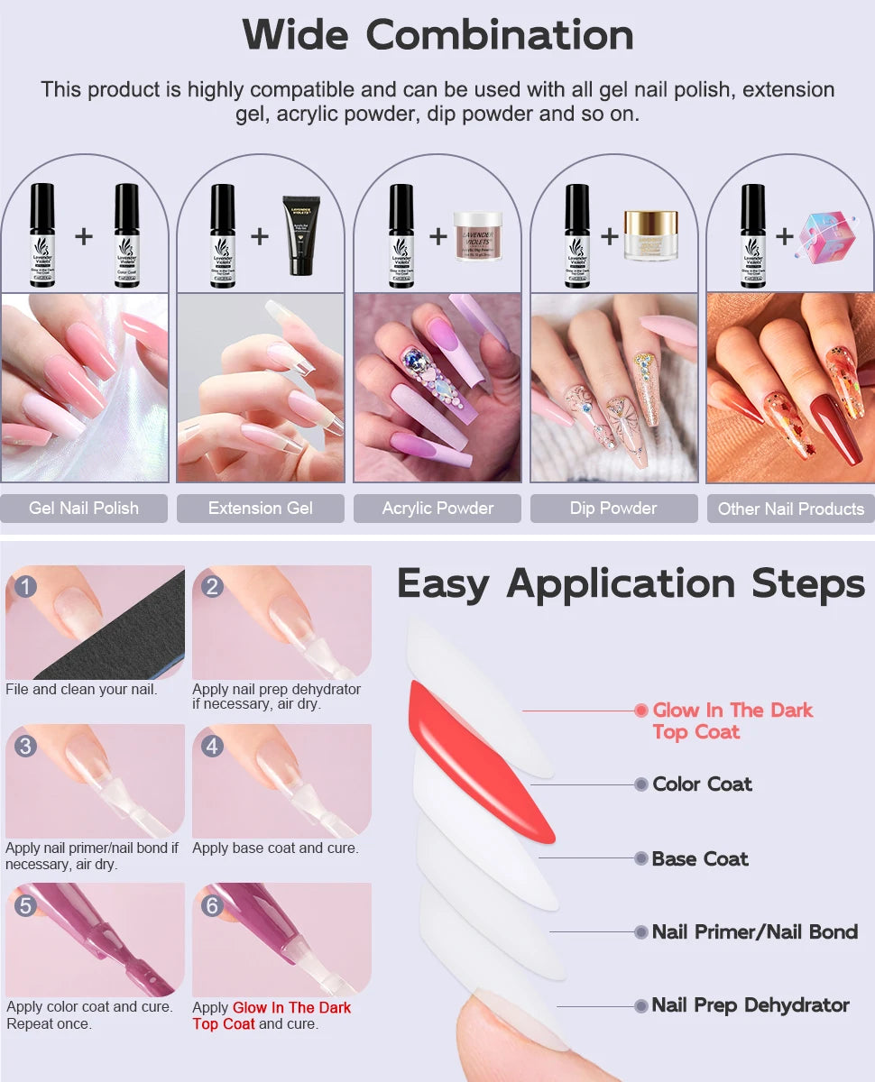 7ml Glow in the Dark Top Coat, Luminous Effect Functional Soak Off Gel Nail Polish Easy to Apply for Starter Salon Nail Manicure