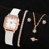 4PCS Fashion Minimalist Watch Luxury Men's and Women's Leather Belt Business Leisure Bracelet Quartz Watch
