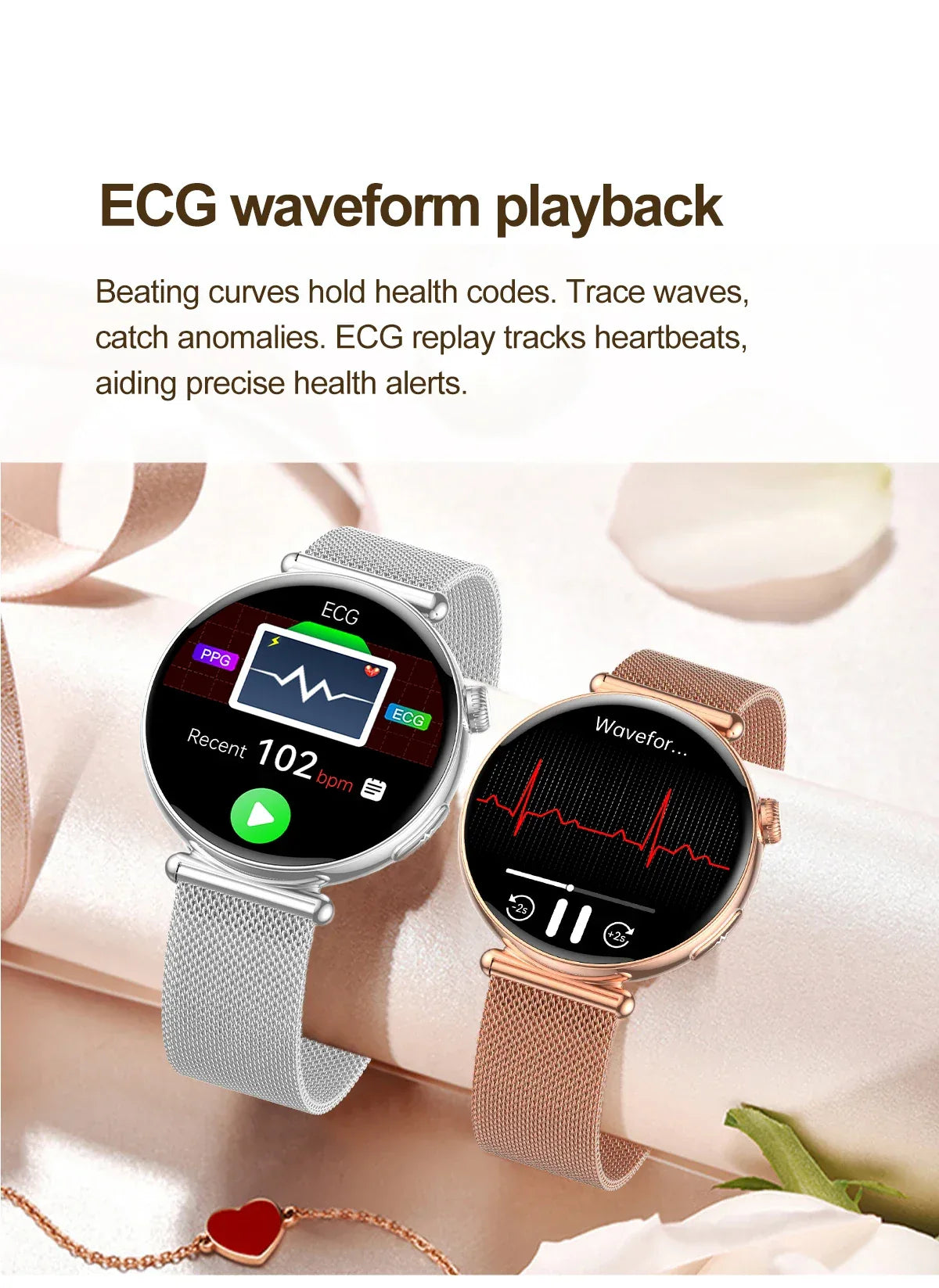 2026 New Women AI Smart Diagnosis Smart Watch HRV+ECG Uric Acid Blood Oxygen Health Monitor IP68 Waterproof Sports Smartwatches - Wear444