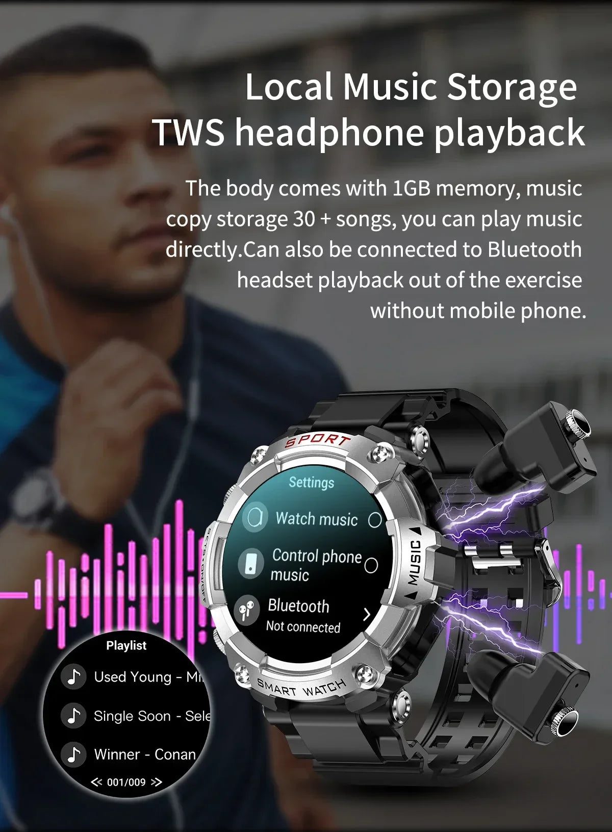 Rainbuvvy T96 TWS Smart Watch Earphone 1.52inch Amoled 3 IN 1 Local Music Player Wireless Headset BT Call Earbuds Smartwatch - Wear444