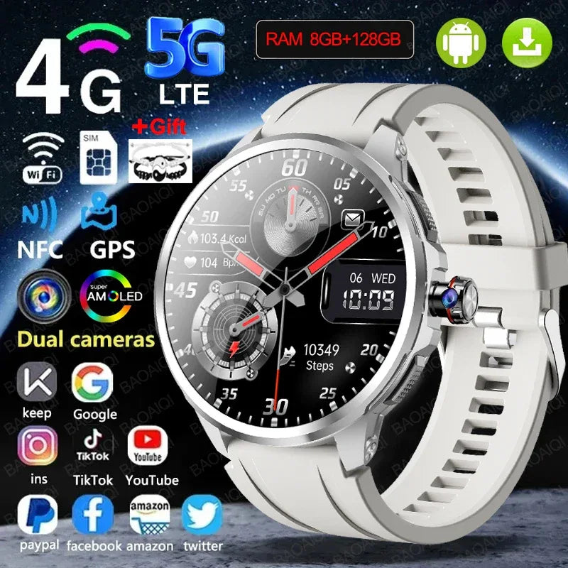 5G/4G Smart Watch Men Fashion 1.95 inch 720*720 AMOLED 8GB+128GB RAM 2100mah Battery GPS WIFI Google APPS Smartwatch Android 9.0 - Wear444