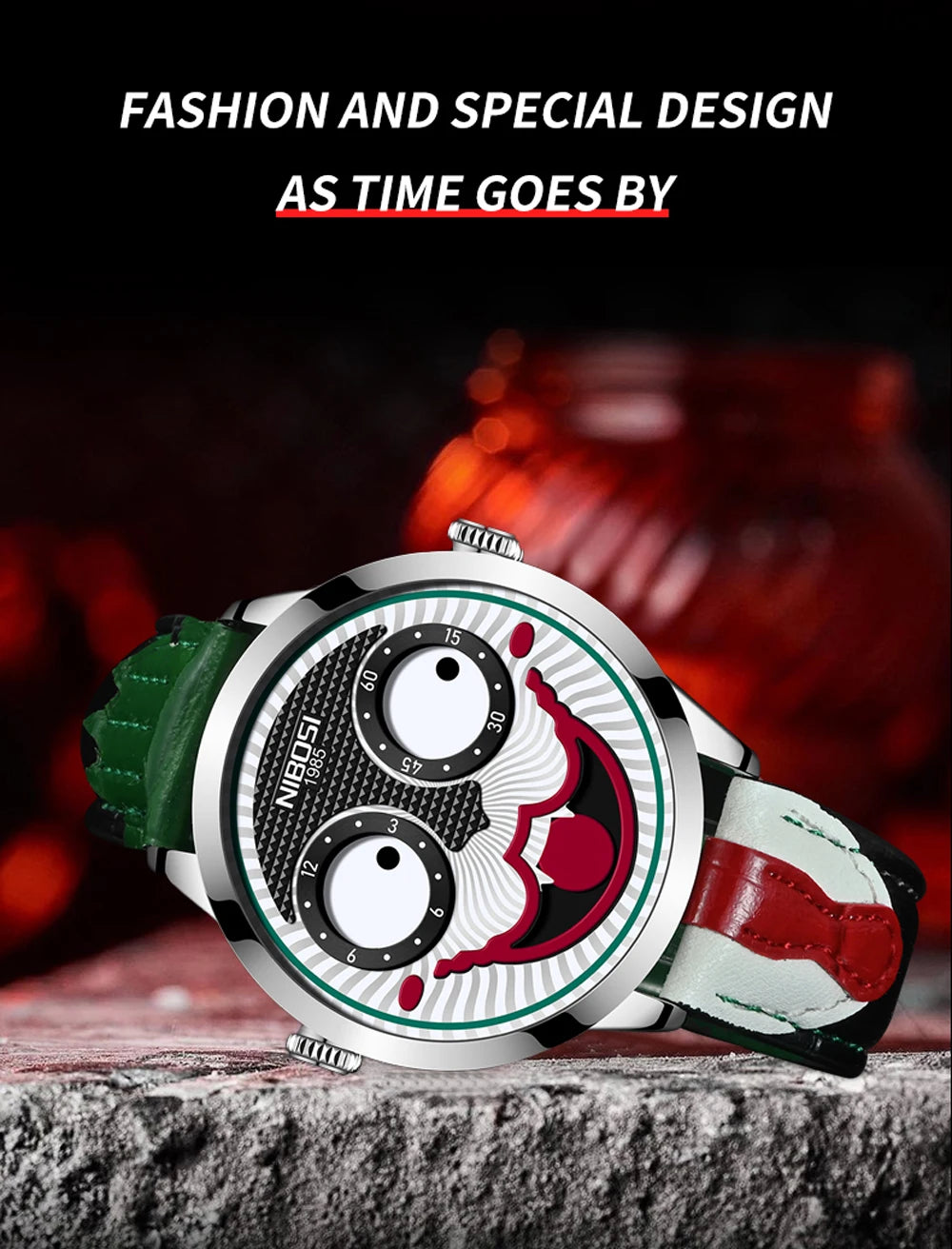 Creative Clown Dial Watch - Unique Leather Strap Design