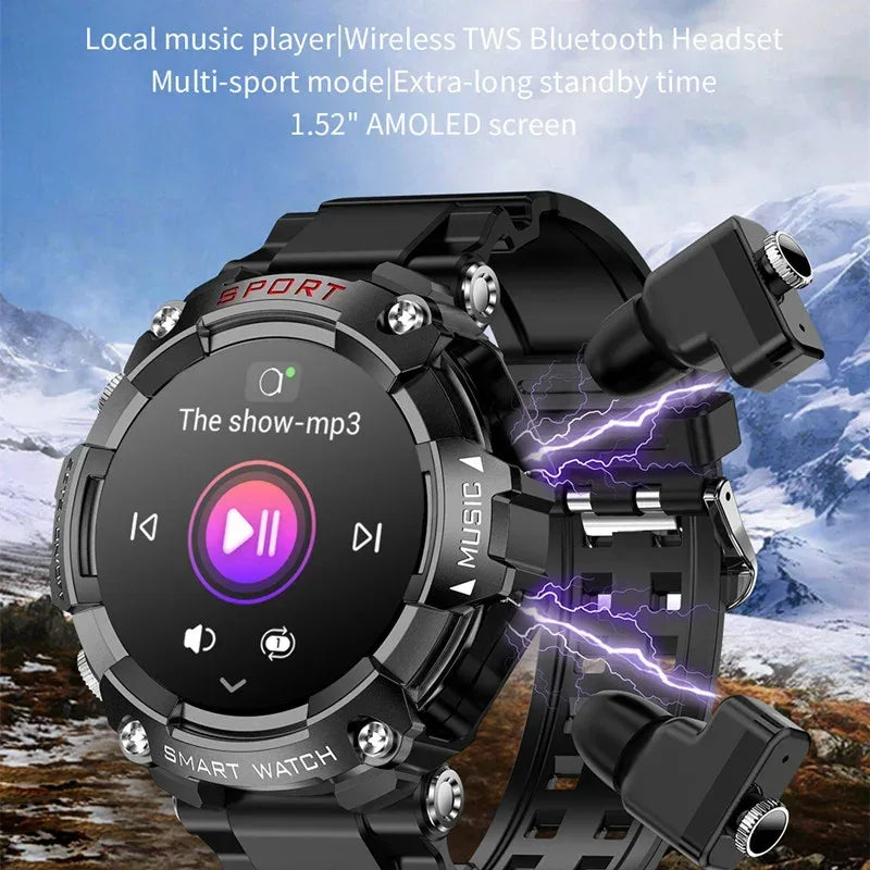Rainbuvvy T96 TWS Smart Watch Earphone 1.52inch Amoled 3 IN 1 Local Music Player Wireless Headset BT Call Earbuds Smartwatch - Wear444