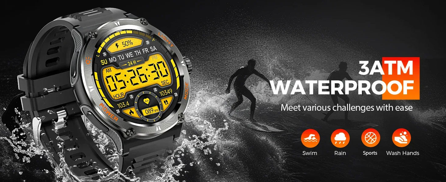 EIGIIS Smart Watch 3ATM Waterproof 1.53" KT76 Men Sport With Compass And LED Flashlight Heart Rate Sleep Analysis Bluetooth Call - Wear444