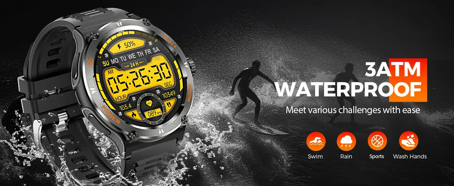 EIGIIS Smart Watch 3ATM Waterproof 1.53" KT76 Men Sport With Compass And LED Flashlight Heart Rate Sleep Analysis Bluetooth Call - Wear444