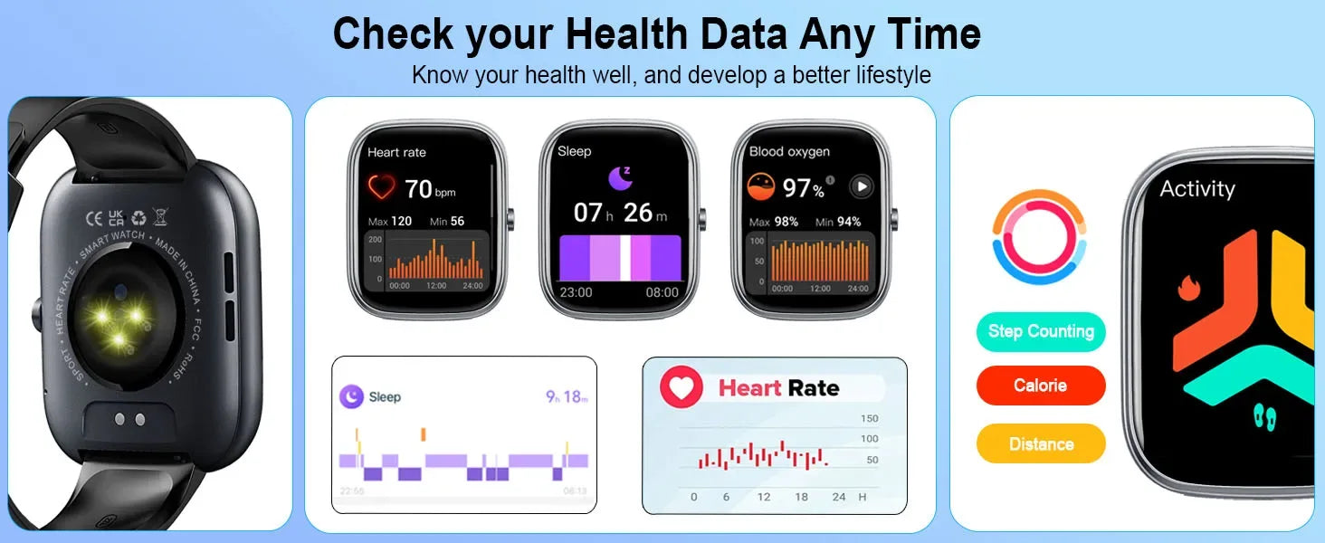 Smart Watch, 1.91" Smartwatch (Answer/Make Call), IP68 Waterproof Fitness Tracker, 110+ Sport Modes, Heart Rate and Sleep Monit - Wear444