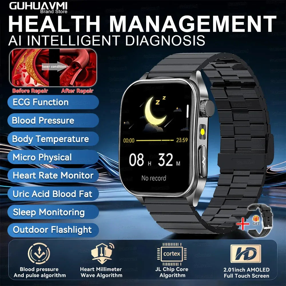 2025Hot AI-GPT Diagosis ECG Health SmartWatch Blood Pressure Lipid Uric Acid 650nm Dual-Probelaser Heart Analysis Smart bracelet - Wear444