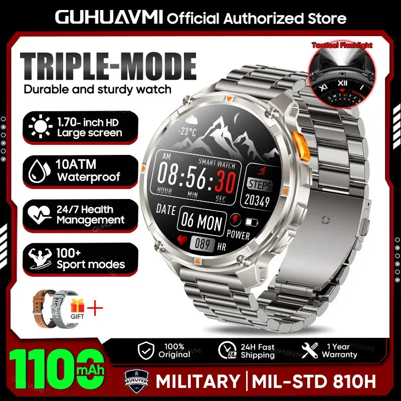 Military Men T-Rex3 Ultra GPS Track Smart Watch 1100mAh Battery Bluetooth Call Waterproof Flashlight Compass Outdoor Smart watch - Wear444