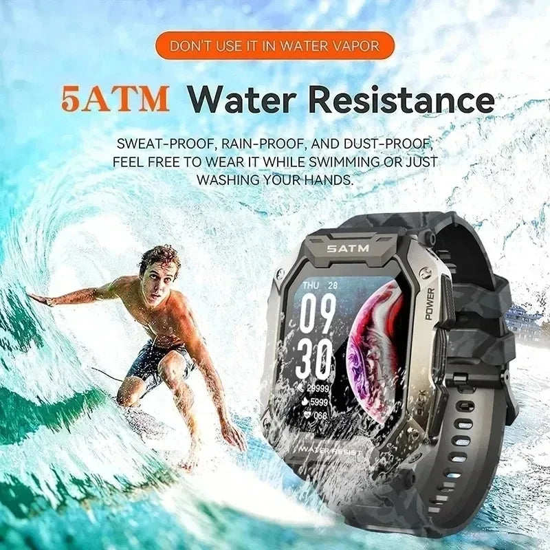 Military Smart Watch Men Carbon Black Ultra Army Outdoor 5ATM Waterproof Sports Smartwatch 2024 Heart Rate Blood Oxygen Monitor - Wear444