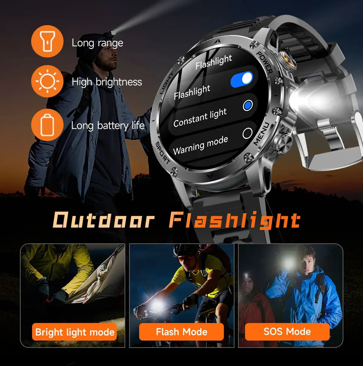 2025 New Military T-Rex 3 Ultra 1000mAh Battery Smart Watch 5ATM Waterproof Flashlight Heart Rate Sports tracker Smartwatch Men - Wear444