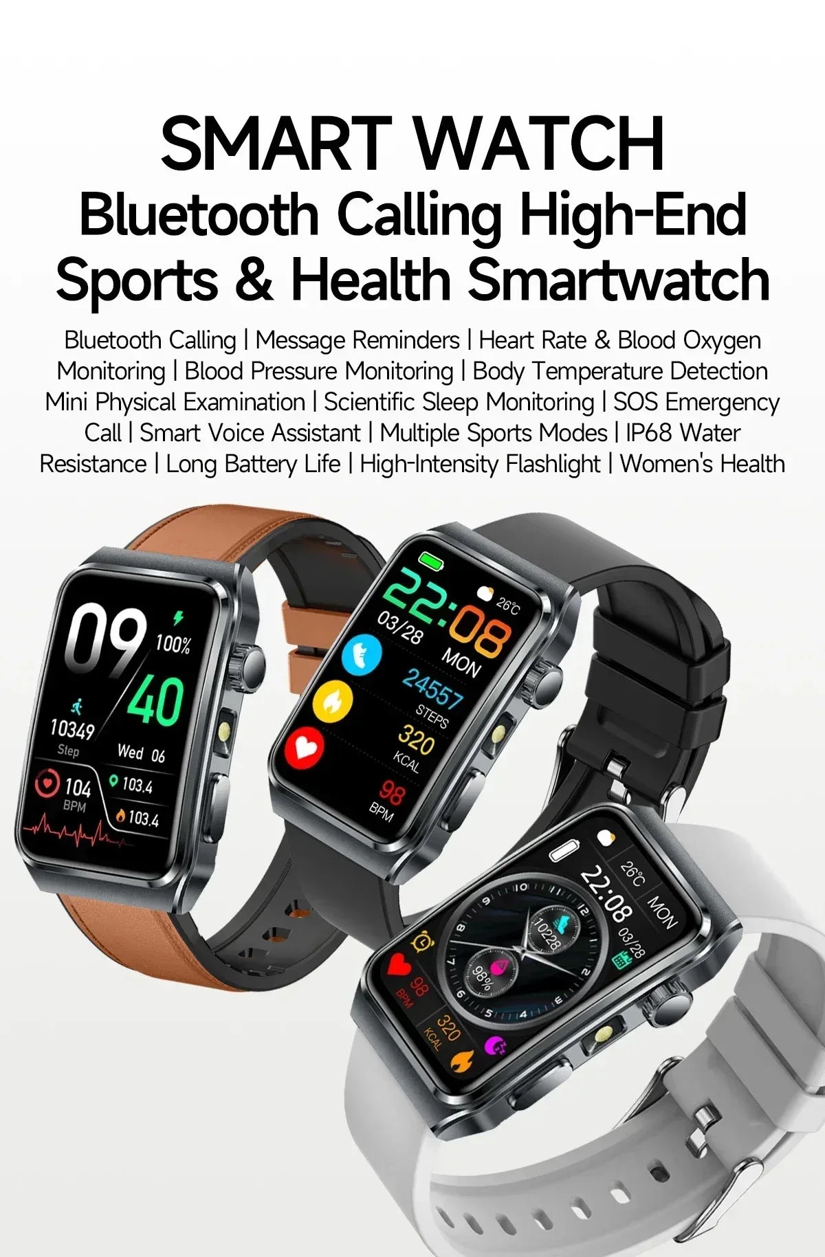 2025 New Nursing Grade ECG+PPG Pulse therapy Smartwatch Men Blood lipid Uric acid Bluetooth call Health Bracelet For Android iOS - Wear444